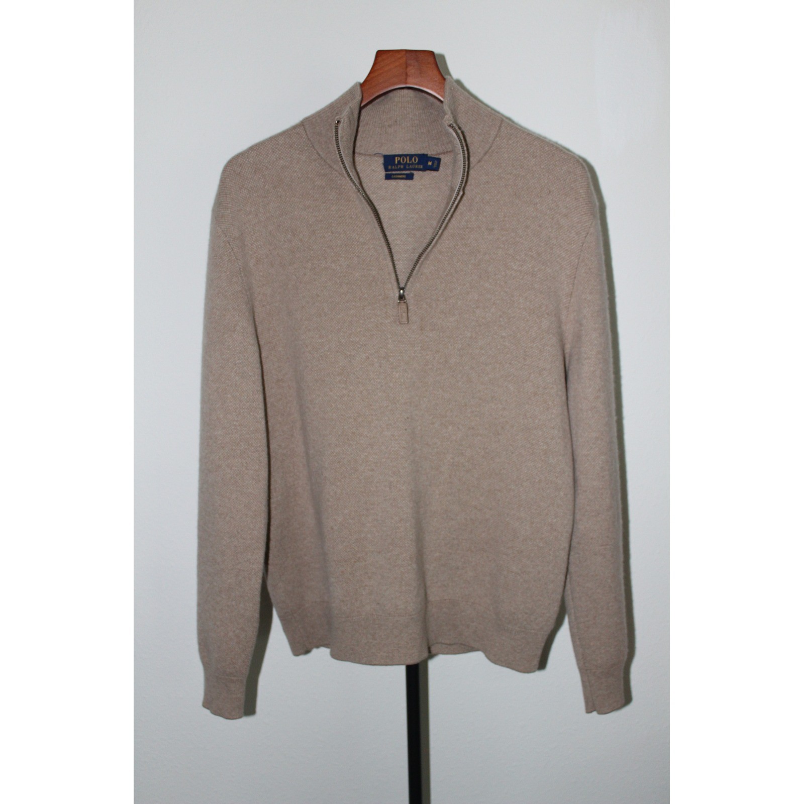 Polo Ralph Lauren Men's 100percent Cashmere Quarter Zip Sweater Tan Heather SZ Medium
