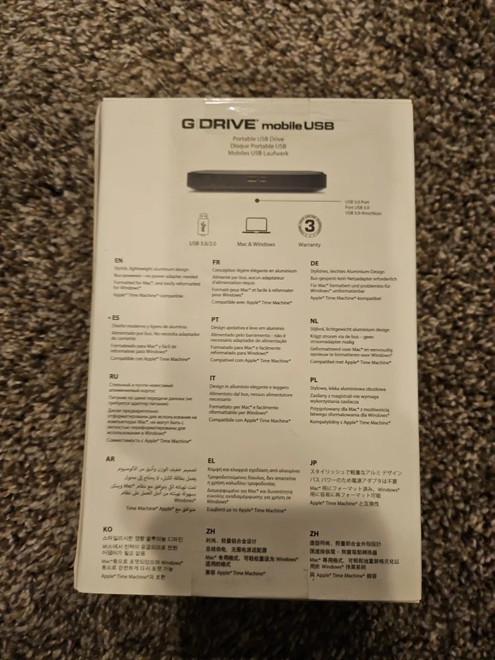 **NIB** G-Technology G-DRIVE Mobile USB 3 1TB Black External Hard Drive 0G04451 - Image 2 of 3
