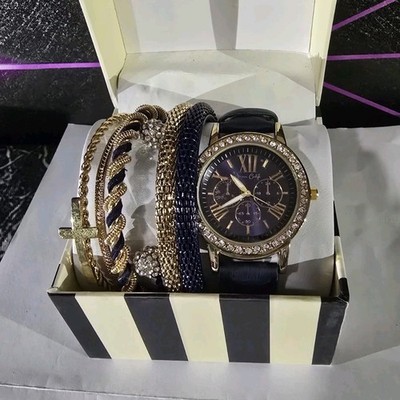 Jessica Carlyle Women's Quartz Analog Dress Watch Blue Sunburst Dial Box