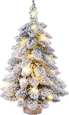 Elegant Mini Christmas Table Tree with Warm White Lights - Flocked Battery-Lit
