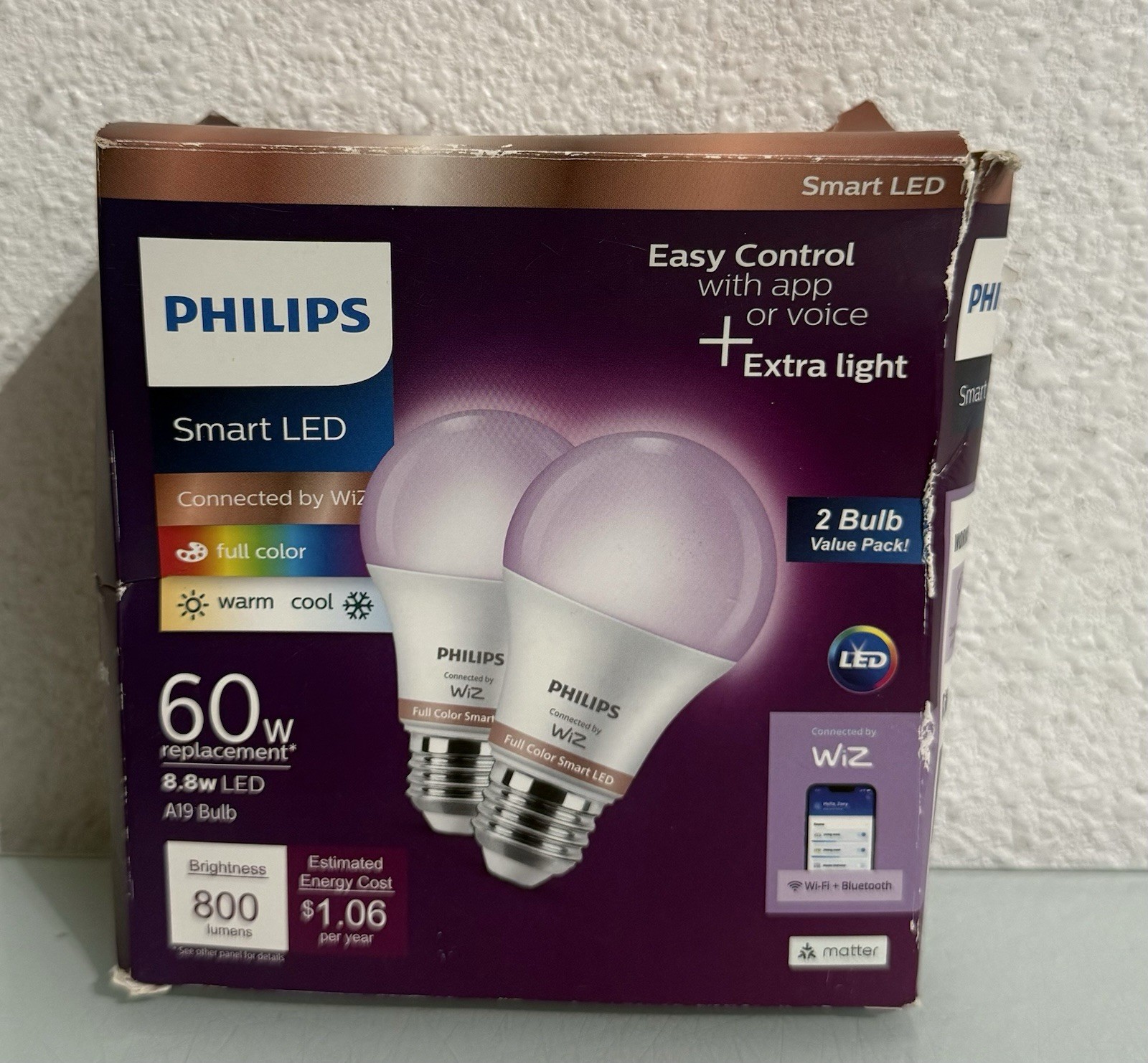Philips Smart LED Wi-Fi Light Bulbs, A19, Full Color, 60W Re