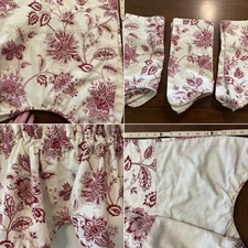 3 Curtain Valances Red Floral White Rod Pocket Scallop 68"W x 17"L EUC Cotton