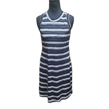 Vintage Karen Kane Dress Womens Small Midi Black White Striped Sleeveless 90s