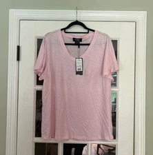 NWT FDJ French Dressing Jean Pink Short Sleeve V neck top shirt XL Orig. $99