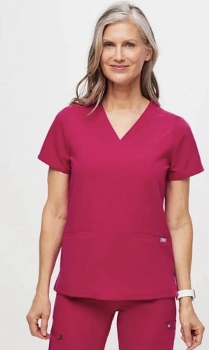 FIGS Women's Casma Three Pocket Ultra Rose Pink Scrub Top, Size Medium