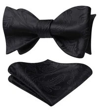 Mens Black Bow Ties Floral Paisley Self Bow Ties for Men Formal Woven Silk Po...