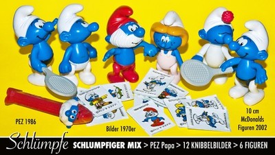 VINTAGE SMURFS FIGURES NIBBLES PEZ DISPENSER SMURFING MIX SMURF MIX