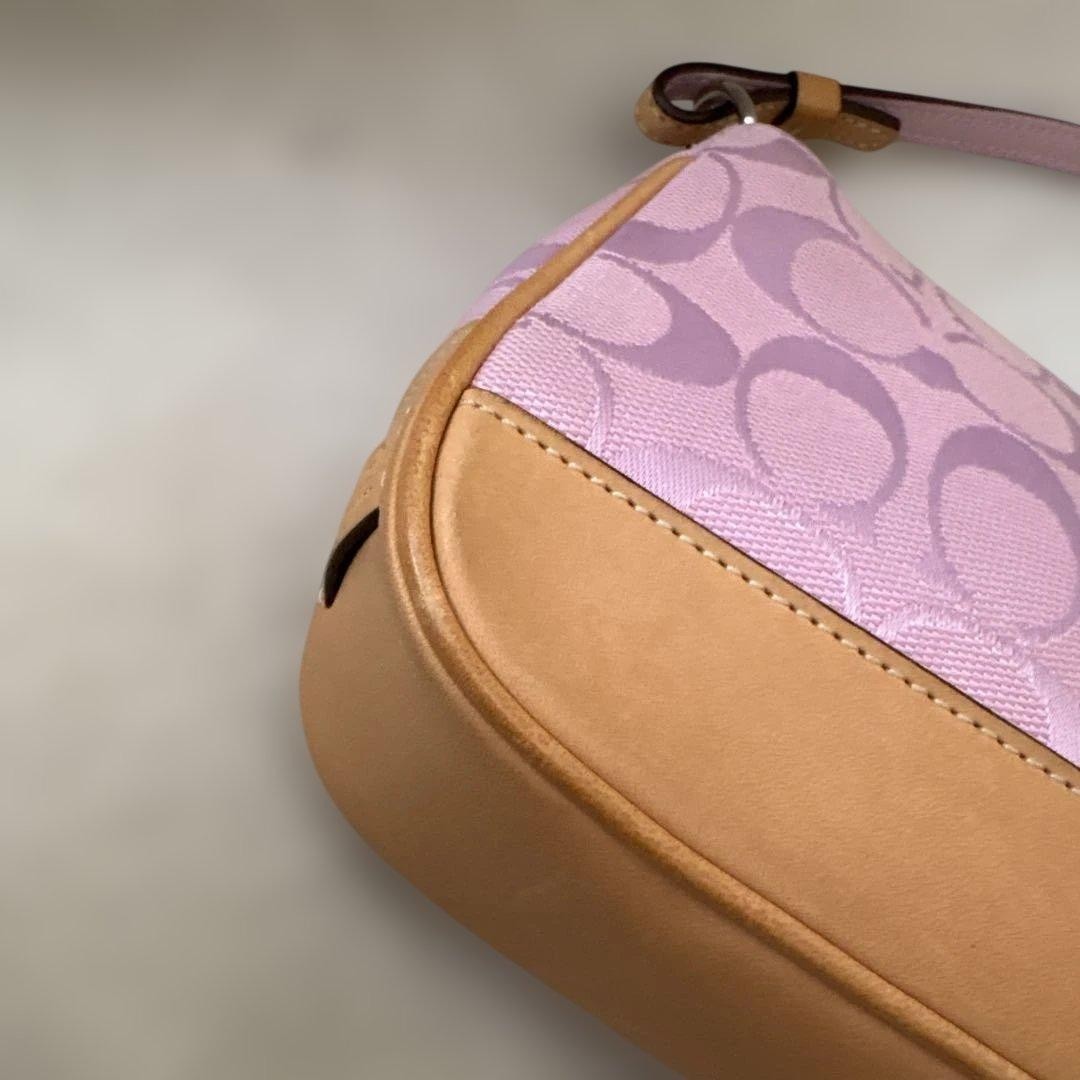 COACH Signature Demi Mini Pouch Shoulder Bag Canvas Leather Pink