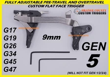 Gen 5 Glock 17 19 26 34 45 47 (MOS) Custom Flat Trigger (Fully Adjustable)