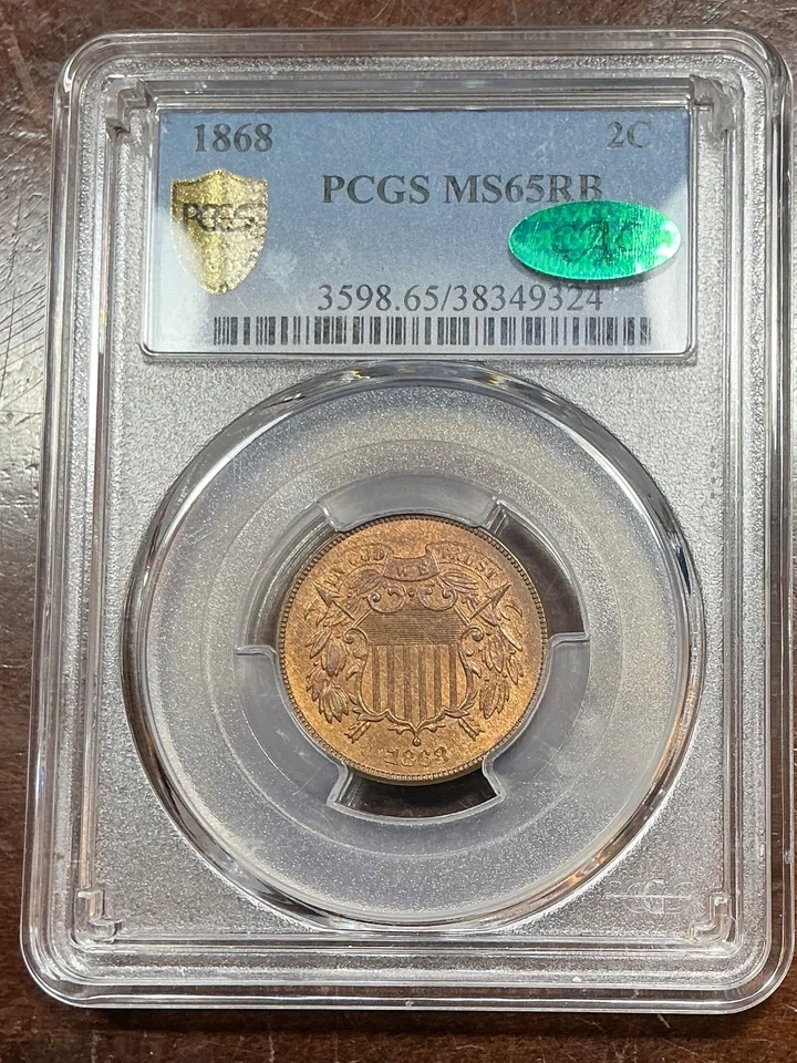 PCGS MS65RB CAC 1868 TWO CENT PIECE SUPER CHOICE RED BROWN - Image 3 of 3