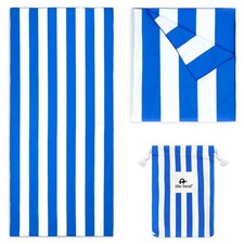 Quick Dry Microfiber Beach Towel, Large 63x31 in Cabana Blue