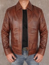 Mens Classic Real Lambskin Turndown Collar Vintage Leather Jacket