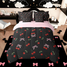 Cute Bows Cherry 7-Piece King Size Bedding Set - Soft Microfiber Comforter Set