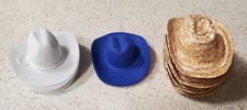 12Mini Cowboy Hat Western Wedding Favors Decoration 4" White, BLUE, STRAW BX57