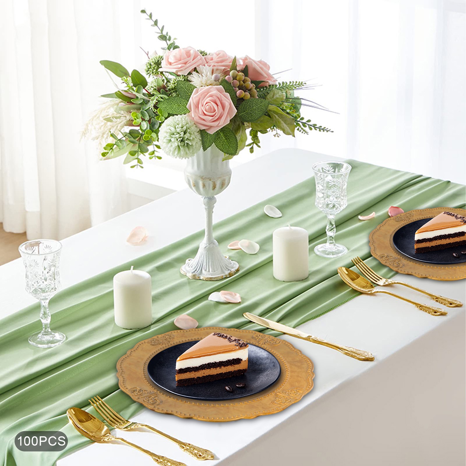 100 Pcs Antique Charger Plates Decorative Chargers for Table Dinner Kitchen Gold