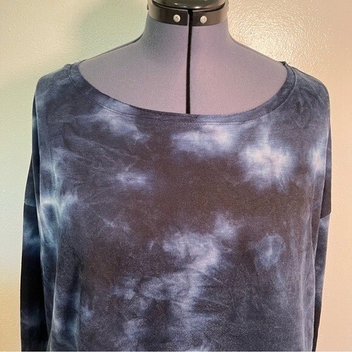 Jenni Intimates Women’s Size XXL Cropped Sweatshirt Sleep Top Navy White Tie Dye - Picture 2 of 10