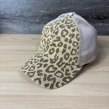 CC Exclusives Hat Cap Womens Brown Cheetah Print Western Pony Tail Distressed