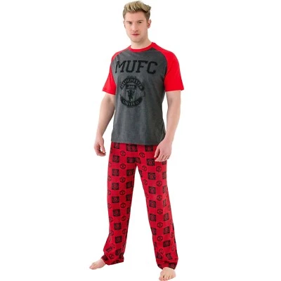 MANCHESTER UNITED FC Manchester United Pyjamas Adults Mens S M L XL XXL PJs Football Club Grey Red