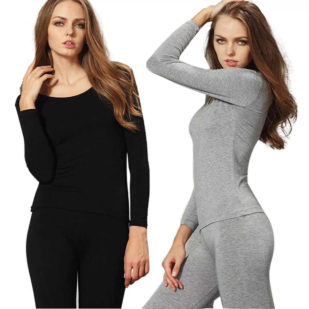 Women Thermal Underwear Set Long Johns Pants Warm Top Bottom Winter Sports  Suits