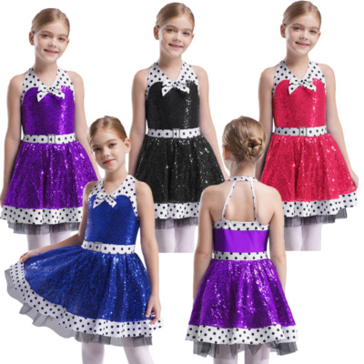 Kinder Mädchen Tanzbekleidung Eisroller Rock Tanz Kleider Performance Glittery