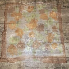 Vtg Scarf Square Accessory 24" x 24" Fall Color Sheer Green Orange Brown