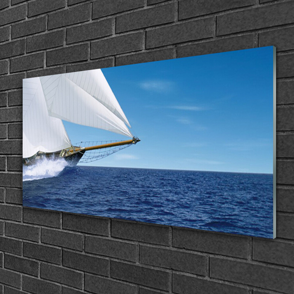 Tableau sur verre 100x50 cm Tulup décor marine avec impression de bateau en mer