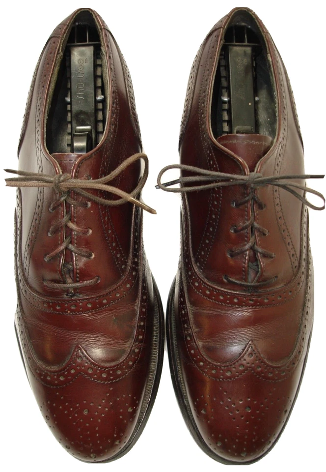 Sz 8 STAFFORD COMFORT PLUS VINTAGE Men's Shoes Wingtip Burgundy Leather US MADE - Image 3 of 4