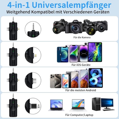 Lavalier Mikrofon Wireless 4in1 Ansteckmikrofon Kabellos Mini Mikrofon Handy Plu - Bild 2 von 7