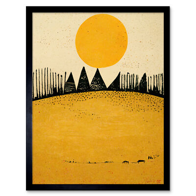 Minimalist Tribal Abstract Desert Yellow Painting Framed Wall Art Print 9X7 Inch
