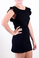NWT LOVE YAYA BOAT NECK BACK ZIP LITTLE BLACK MINI DRESS W/ RUFFLE SLEEVES SZ 4 