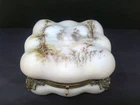 Vintage Milk Glass Square Victorian Hand Painted Jewelry Powder Casket Box