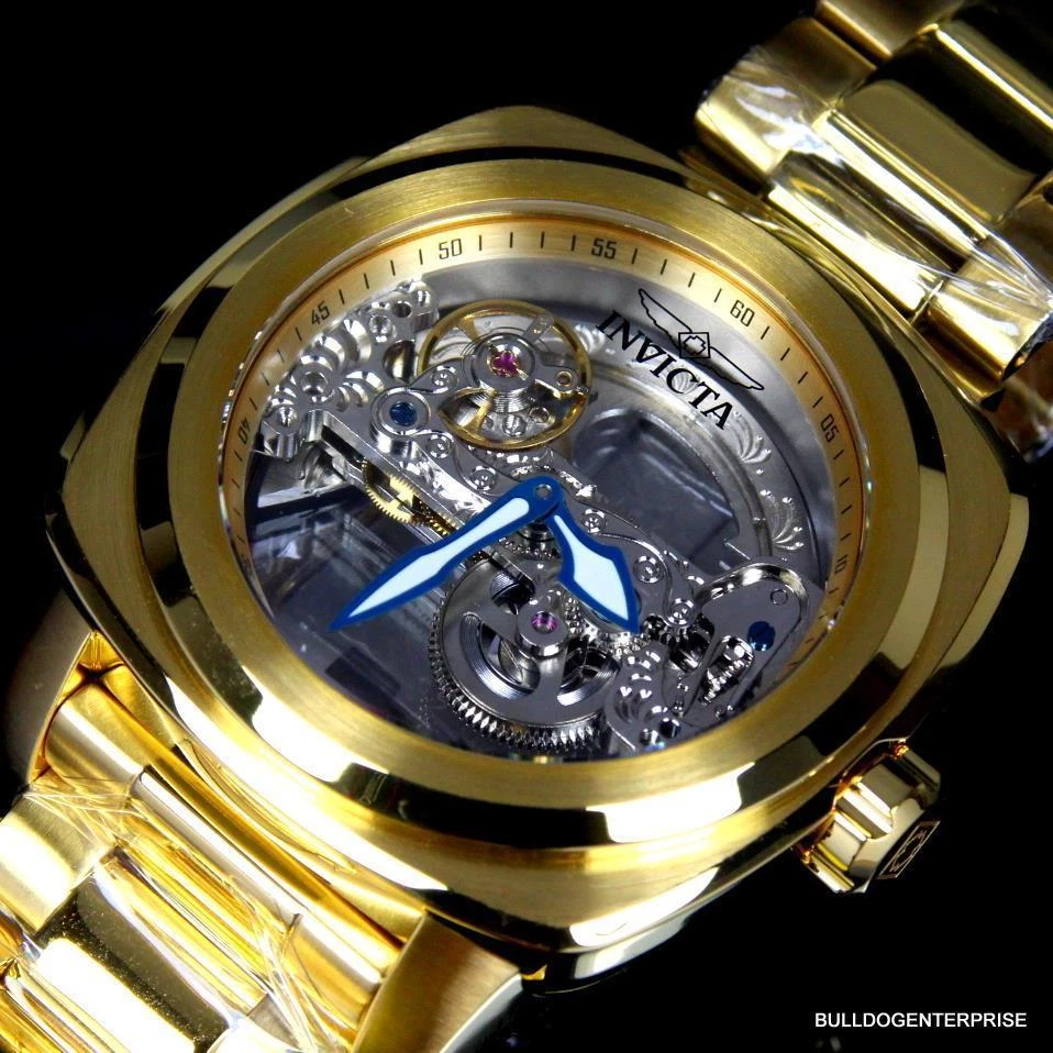 Reloj Para Hombres Invicta Aviator Ghost Bridge Mecánico Esqueleto Chapado en Oro 48mm Nuevo Foto 2 de 4
