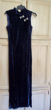 JESSICA MCCLINTOCK BLUE VELVET DRESS SLIT IN FRONT RHINESTONES SZ 8