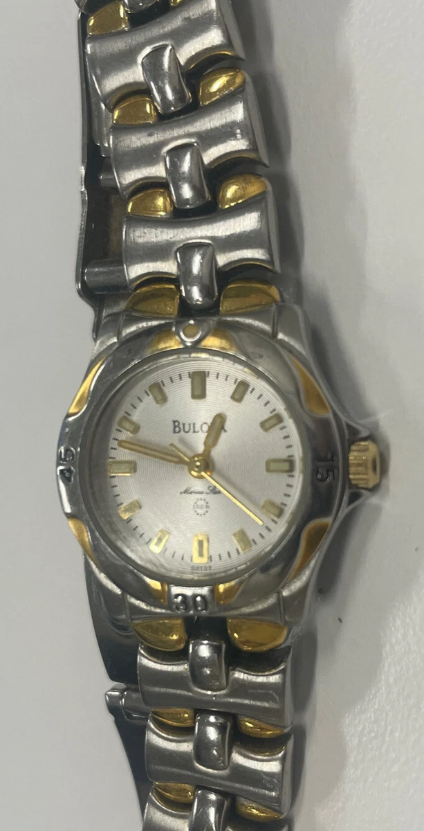 BULOVA Quartz Marine Star Women WATCH Stainless Steel Silver Gold 100m
