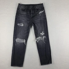 American Eagle Jeans Womens 8 Black Sage 90s Boyfriend Distress Dark Wash EC