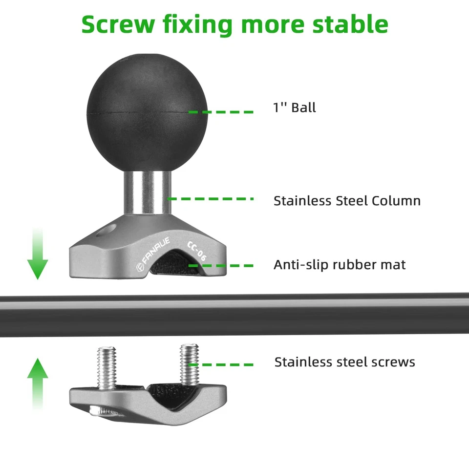 FANAUE Motorcycle Phone Mount Rearview Mirror Clip U-Bolt Base 360° Adjustable - Image 3 of 4