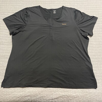 Reebok Play Dry Women's Black Striped SS Active Shirt Size 22/24