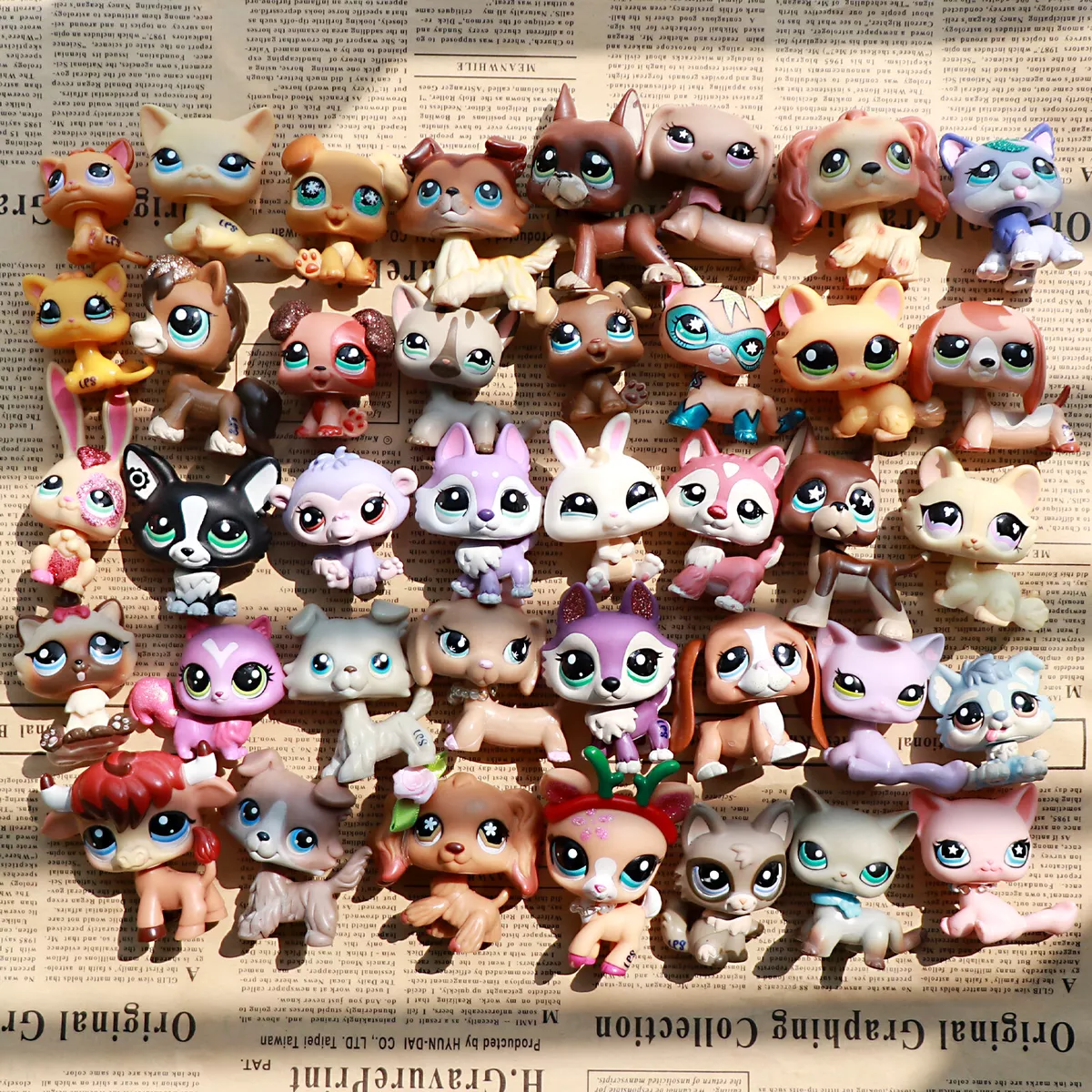 Littlest Pet Shop LPS Random 3 PC Pet Grab Bag Lot + Bow *1 Dog OR Cat in  each bag*