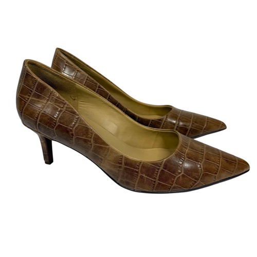 Naturalizer Everly Pump Womens 9M Banana Bread Brown Croc Leather Mid Heel