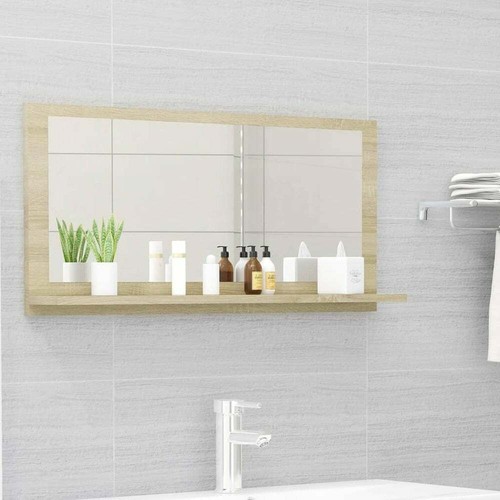 Sonoma Oak European Bathroom Mirror 31.5"x4.1"x14.6" Stylish, Functional w Shelf - Picture 4 of 7