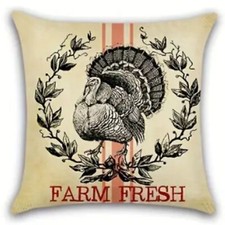 NEW FARMHOUSE HOME DECOR FARM ANIMALS TURKEY LINEN DECORATIVE PILLOW COVER 18"