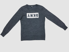 79 Dkny Women Gray Block-Letter Crew Neck Long Sleeve Logo Sweater Size Small