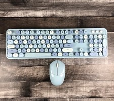 MOFii Sweet Wireless Keyboard Mouse Round Blue 104 Key Cute Ergonomic Keyboard