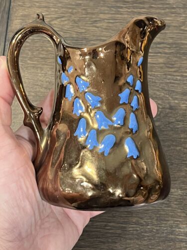 Vintage Creigiau Pottery Wales Welsh Copper Blue Milk Jug Creamer Pitcher - Picture 5 of 8
