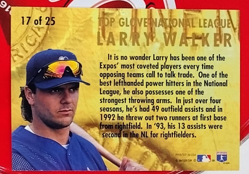 Baseball Card # 17 LARRY WALKER Expos (OF) FLEER ULTRA Award Winners 1994 - Picture 2 of 2