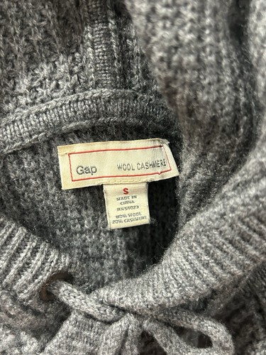 GAP Women's S Gray Waffel Knit Wool & Cashmere Blend Hoodie Sweater Long Sleeve - Picture 4 of 8