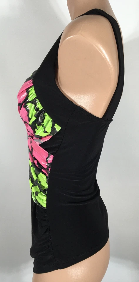 Tankini vintage años 90 negro rosa floral metálico Tu Tu Fashions talla M Foto 4 de 4