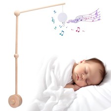Baby Crib Mobile Arm Wooden Holder with Rotating Music Box Nursery Decor Atta...