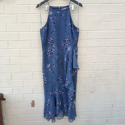 Cooper St Ruffle Midi Dress Size 14 Blue Floral Print Lightweight 