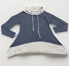 Women's Cupio Blue & White Striped Cowl Neck Long Sleeve Stretch Tunic Top M
